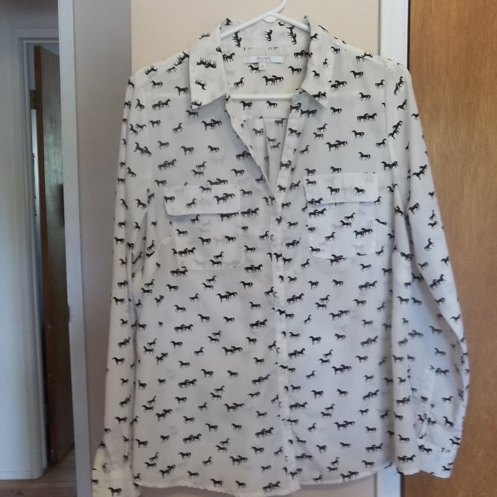 Women's Button Down Shirt with Horse Print